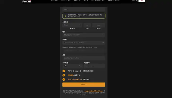 パチパチカジノの登録方法：同意事項