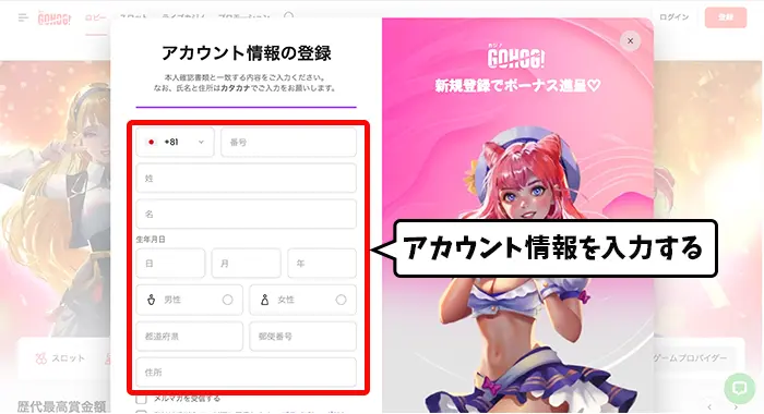 アカウント情報を入力する2